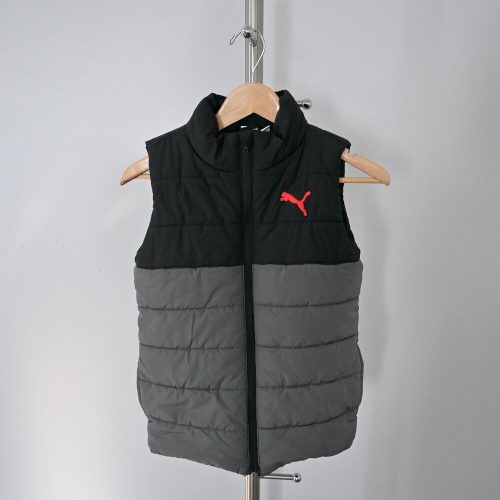 PUMA - Boys Black and Gray Puffer Vest - Boys Size 10/12